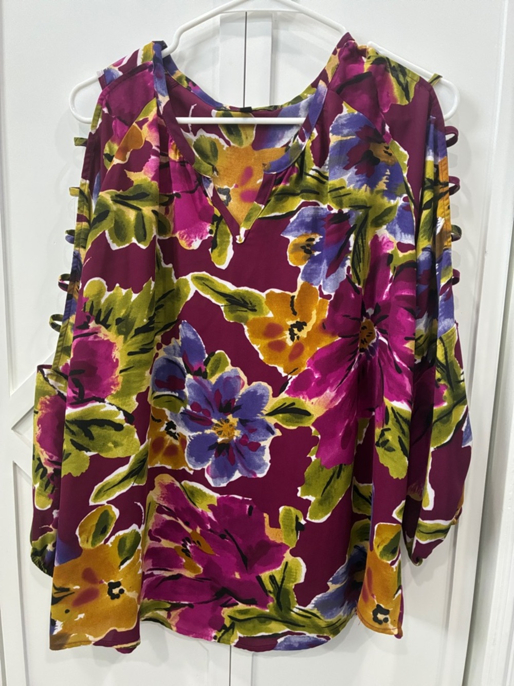 Women's Purple Floral Cold-Shoulder Blouse